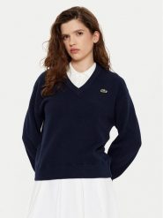 Lacoste Sweter AF5622 Granatowy Regular Fit. Niebieskie swetry Lacoste, bez wzorów, z bawełny, bez ramiączek. Za 439.99 zł.
