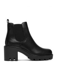 DeeZee Botki 240129-2 Czarny. Czarne botki DeeZee, bez wzorów, z materiału, bez obcasa, na słupku, bez zapięcia. Za 189.99 zł.