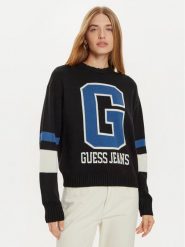 Guess Jeans Sweter W4BR11 Z3HN2 Czarny Regular Fit. Czarne swetry Guess Jeans, s, z aplikacjami, z jeansu, bez ramiączek. Za 229.99 zł.