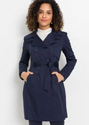 Trencz z bawełny. Niebieskie płaszcze bonprix, bez wzorów, z bawełny, bez kaptura. Za 249.99 zł.