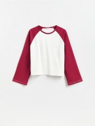 Bawełniana bluza boxy - bordowy. Czerwone bluzy Reserved, l, bez wzorów, z bawełny, bez kaptura. Za 79.99 zł.