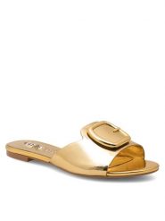 Eva Minge Klapki REGINE-SL2273-1 Złoty. Żółte klapki Eva Minge, bez wzorów, z lakierowanej skóry, bez obcasa. Za 169.99 zł.