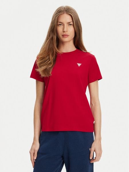 Guess Jeans T-Shirt W4YI10 J1314 Czerwony Regular Fit. Czerwone t-shirty Guess Jeans, s, z aplikacjami, z bawełny, bez kołnierzyka, bez ramiączek. Za 79.99 zł.