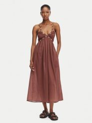 Selmark Sukienka letnia BO696 Brązowy Relaxed Fit. Brązowe sukienki Selmark, na lato, xl, bez wzorów, z bawełny, bez kołnierzyka, bez ramiączek. Za 289.99 zł.