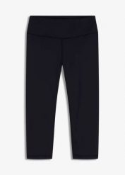 Lekkie legginsy sportowe 3/4 z wygodnym paskiem. Czarne legginsy bonprix, bez wzorów, ze skóry. Za 79.99 zł.