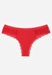 Czerwone Majtki Stringi Ozdobione Koronką z Bawełną Meniliphis. Czerwone stringi Renee, bez wzorów, z bawełny. Za 6.99 zł.