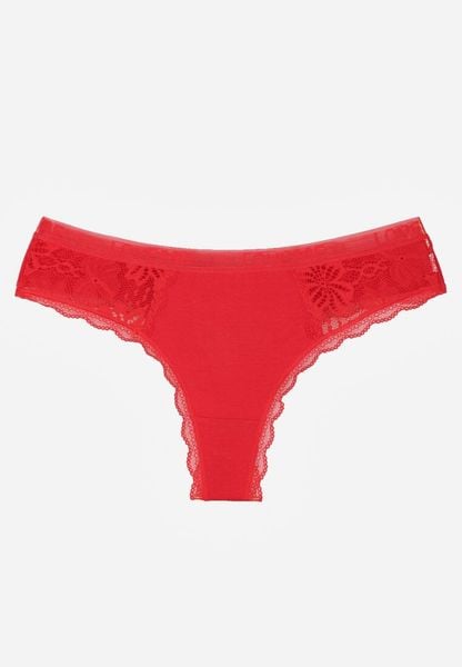 Czerwone Majtki Stringi Ozdobione Koronką z Bawełną Meniliphis. Czerwone stringi Renee, bez wzorów, z bawełny. Za 6.99 zł.