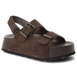 Sandały damskie Big Star, cholewka ze skóry naturalnej zamszowej z regulowanymi paskami na masywnej podeszwie o dobrej amortyzacji, brązowe, TT274236. Brązowe sandały Big Star, bez wzorów, ze skóry, retro, bez obcasa, na platformie, bez zapięcia. Za 215.90 zł.