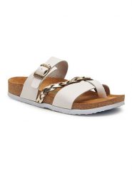 Comfortfusse Skórzane japonki w kolorze złoto-białym rozmiar: 37. Białe klapki Comfortfüße, bez wzorów, ze skóry, z otwartym noskiem, bez obcasa. Za 260.99 zł.