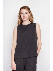 Le Jardin du Lin Lniany top w kolorze czarnym rozmiar: 42. Czarne topy Le jardin du lin, bez wzorów, ze lnu, bez kołnierzyka, bez ramiączek. Za 100.99 zł.