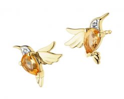 Kolczyki z żółtego złota z diamentami i cytrynami - kolibry - próba 585. Żółte kolczyki Apart, z cytrynem, złote. Za 1,859.00 zł.