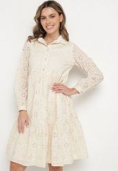 Beżowa Bawełniana Sukienka Ozdobiona Haftem Folira. Brązowe sukienki Born2be, na co dzień, l, bez wzorów, z bawełny, eleganckie, bez kołnierzyka, bez ramiączek, midi. Za 119.99 zł.