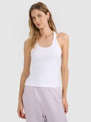 4F Top slim gładki damski - biały XXL. Białe topy 4f, xs, bez wzorów, z bawełny, bez kołnierzyka, bez ramiączek. W wyprzedaży za 29.99 zł.