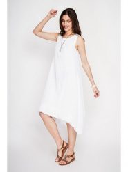 Le Jardin du Lin Lniana sukienka w kolorze białym rozmiar: 42. Białe sukienki Le jardin du lin, bez wzorów, ze lnu, z asymetrycznym kołnierzem, bez ramiączek, midi, asymetryczne. Za 130.99 zł.