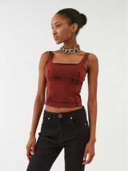Patrizia Pepe Top 8C0615/D047-R805 Bordowy Slim Fit. Czerwone topy Patrizia Pepe, bez wzorów, z bawełny, bez kołnierzyka, bez ramiączek. Za 369.99 zł.