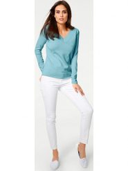 Heine Sweter w kolorze turkusowym rozmiar: 40. Niebieskie swetry Heine, bez wzorów, z bawełny, bez ramiączek. Za 69.99 zł.