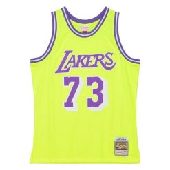 Koszulka Los Angeles Lakers Swingman Neon Tropical 1998/99. Żółte bluzki Mitchell & Ness, bez wzorów, sportowe, bez kołnierzyka, bez ramiączek. Za 636.50 zł.