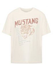 Mustang Koszulka w kolorze kremowym rozmiar: M. Brązowe bluzki Mustang, m, bez wzorów, z bawełny, bez kołnierzyka, bez ramiączek. Za 61.89 zł.