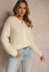 Jasnobeżowy Kardigan z Moheru w Eleganckim Stylu Koriano. Brązowe kardigany Renee, bez wzorów. Za 329.99 zł.
