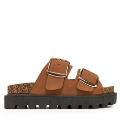 Klapki DeeZee. Brązowe klapki DeeZee, bez wzorów, bez obcasa. Za 139.99 zł.