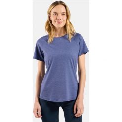 T-shirt Odlo damski do biegania ESSENTIAL 365. Fioletowe koszulki sportowe Odlo, bez wzorów, bez ramiączek, do biegania. Za 199.99 zł.