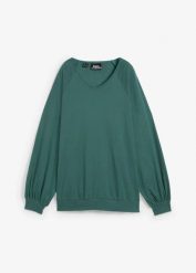 Bluzka oversize z czystej bawełny. Zielone bluzki bonprix, bez wzorów, z bawełny, bez kołnierzyka, bez ramiączek. Za 84.99 zł.