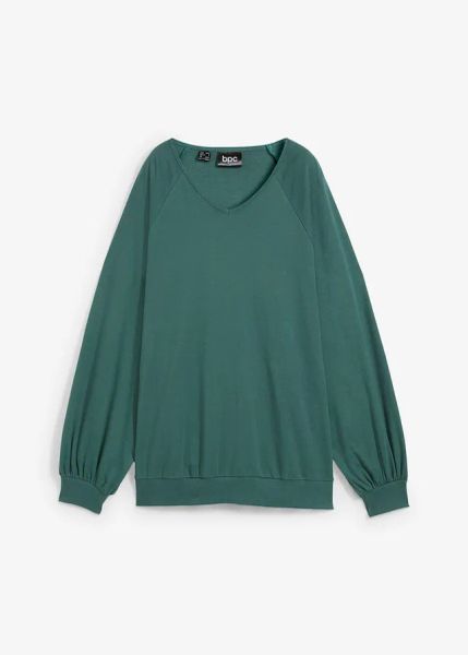 Bluzka oversize z czystej bawełny. Zielone bluzki bonprix, bez wzorów, z bawełny, bez kołnierzyka, bez ramiączek. Za 84.99 zł.