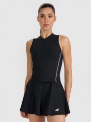 4F Top tenisowy slim szybkoschnący damski - czarny XL. Czarne koszulki sportowe 4f, bez wzorów, z elastanu, bez ramiączek, na fitness i siłownię. Za 99.99 zł.
