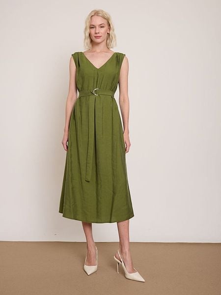 BGN Sukienka w kolorze khaki rozmiar: 40. Brązowe sukienki BGN, bez wzorów, z tkaniny, bez kołnierzyka, bez ramiączek, midi. Za 189.95 zł.