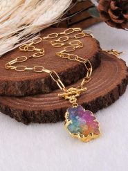 Pierres delicates Pozłacany naszyjnik z zawieszką - dł. 50 cm rozmiar: onesize. Żółte naszyjniki Pierres delicates, z kwarcem, pozłacane. Za 52.99 zł.