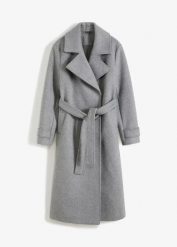 Płaszcz z materiału w optyce wełny. Szare płaszcze bonprix, bez wzorów, z wełny, bez kaptura. Za 269.99 zł.