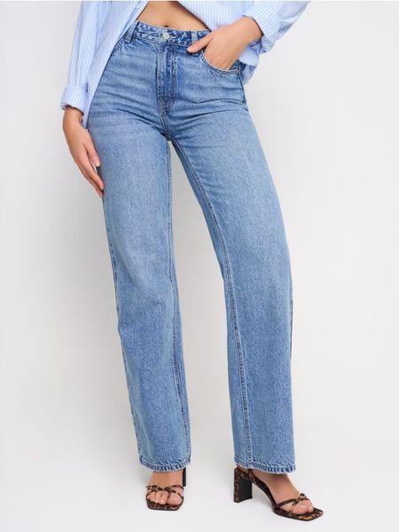 Jeansy wide leg z wysokim stanem - niebieski. Niebieskie jeansy Sinsay, l, bez wzorów, z podwyższonym stanem. Za 49.99 zł.