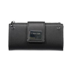 Portfel w kolorze czarnym. Czarne portfele Calvin Klein, bez wzorów, z materiału. W wyprzedaży za 289.95 zł.