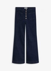 Dżinsy z rozszerzanymi nogawkami, high waist. Niebieskie jeansy bonprix, bez wzorów, z podwyższonym stanem. Za 159.99 zł.