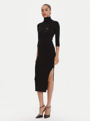 Elisabetta Franchi Sukienka dzianinowa AM-23B-56E2-V390 Czarny Slim Fit. Czarne sukienki Elisabetta Franchi, bez wzorów, z dzianiny, bez kołnierzyka, bez ramiączek. Za 1,689.00 zł.