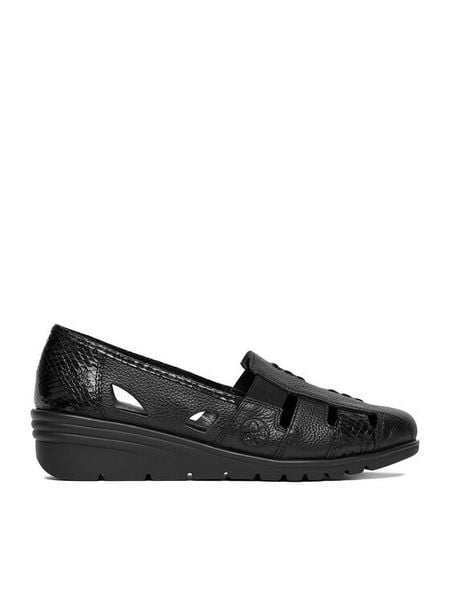 Rieker Półbuty L5358-00 Czarny. Czarne czółenka Rieker, bez wzorów, ze skóry, bez obcasa, na koturnie, bez zapięcia. Za 349.99 zł.