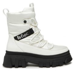 Botki Lee Cooper. Białe botki Lee Cooper, bez wzorów, bez obcasa, na płaskiej podeszwie, bez zapięcia. Za 299.99 zł.