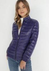 Granatowa Kurtka Pikowana Manilia. Niebieskie kurtki Born2be, na jesień, m, bez wzorów, bez kaptura. Za 39.99 zł.