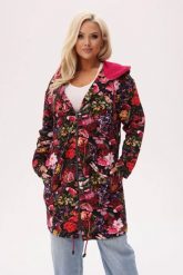 Bluza z kapturem Bloom - florystyczny print z akcentem ważek PLUS SIZE XXL OVERSIZE. Różowe bluzy Moda Size Plus Iwanek, na jesień, plus size, bez wzorów, z bawełny, z kapturem. Za 329.90 zł.