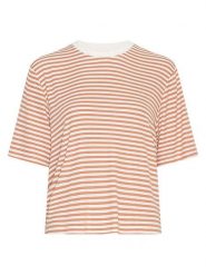 MOSS COPENHAGEN Koszulka w kolorze karmelowo-białym rozmiar: M/L. Brązowe bluzki Moss Copenhagen, l, bez wzorów, bez kołnierzyka, bez ramiączek. Za 99.95 zł.