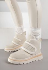 Beżowe Śniegowce z Przeszyciami i Futerkiem Newella. Brązowe trapery i śniegowce Born2be, z jeansu. Za 129.99 zł.