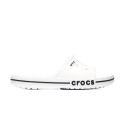 Klapki unisex Crocs Bayaband Slide. Białe klapki Crocs, bez wzorów, z materiału, bez obcasa. Za 162.00 zł.