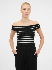 Orsay Koszulka w kolorze czarno-kremowym rozmiar: L. Brązowe bluzki Orsay, l, bez wzorów, bez kołnierzyka, bez ramiączek. Za 21.99 zł.