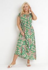 Zielona Rozkloszowana Sukienka Hiszpanka Maxi z Gumkami w Pasie z Bawełny Briyenn. Zielone sukienki Born2be, na imprezę, na lato, l, bez wzorów, z bawełny, bez kołnierzyka, bez ramiączek, maxi, rozkloszowane. Za 64.99 zł.