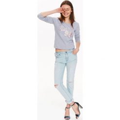 BLUZA DAMSKA NIEROZPINANA Z NADRUKIEM. Szare bluzy TROLL, na lato, xl, bez wzorów, bez kaptura. W wyprzedaży za 29.99 zł.