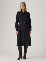 Levi's Sukienka dżinsowa w kolorze czarnym rozmiar: S. Czarne sukienki Levi's®, s, bez wzorów, z tkaniny, bez kołnierzyka, bez ramiączek, midi. Za 170.47 zł.