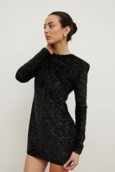 Sukienka z cekinami w kolorze BLACK- CONFETTI -XL. Czarne sukienki Marsala, na imprezę, l, bez wzorów, eleganckie, bez kołnierzyka, bez ramiączek, mini, dopasowane. Za 339.90 zł.