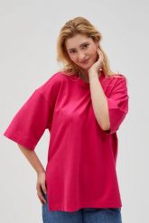 Bluza oversize fuksjowa. Bluzy MOODO, l, bez wzorów, z bawełny, bez kaptura. W wyprzedaży za 39.99 zł.
