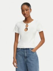 HUGO T-Shirt Diheart 50562071 Biały Slim Fit. Białe t-shirty Hugo, xs, bez wzorów, z bawełny, bez kołnierzyka, bez ramiączek. Za 279.99 zł.