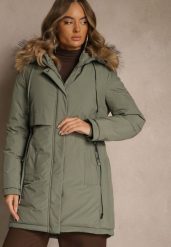 Zielona Klasyczna Kurtka Parka z Kapturem z Futrem Nalisava. Zielone kurtki Renee, l, z dzianiny, klasyczne, z kapturem. Za 319.99 zł.